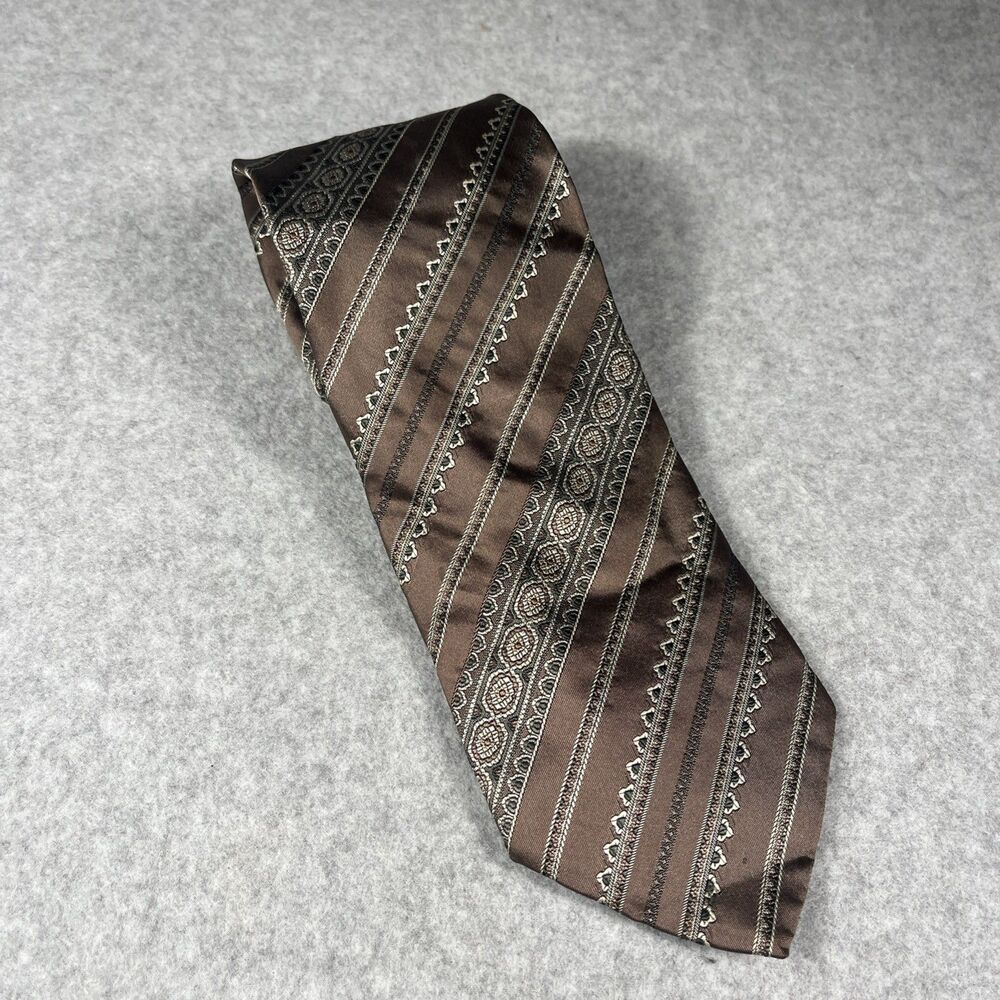 Dolce & Gabbana Silk Necktie Brown Grey Diagonal Striped Foulard Made In Italy